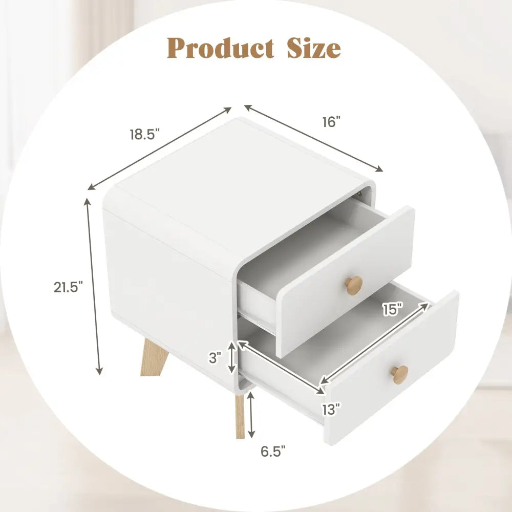 Nightstand with 2 Drawers Solid Rubber Wood Legs-White - White - Nightstands