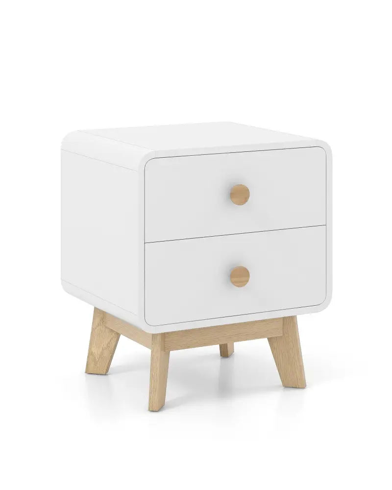 Nightstand with 2 Drawers Solid Rubber Wood Legs-White - White - Nightstands