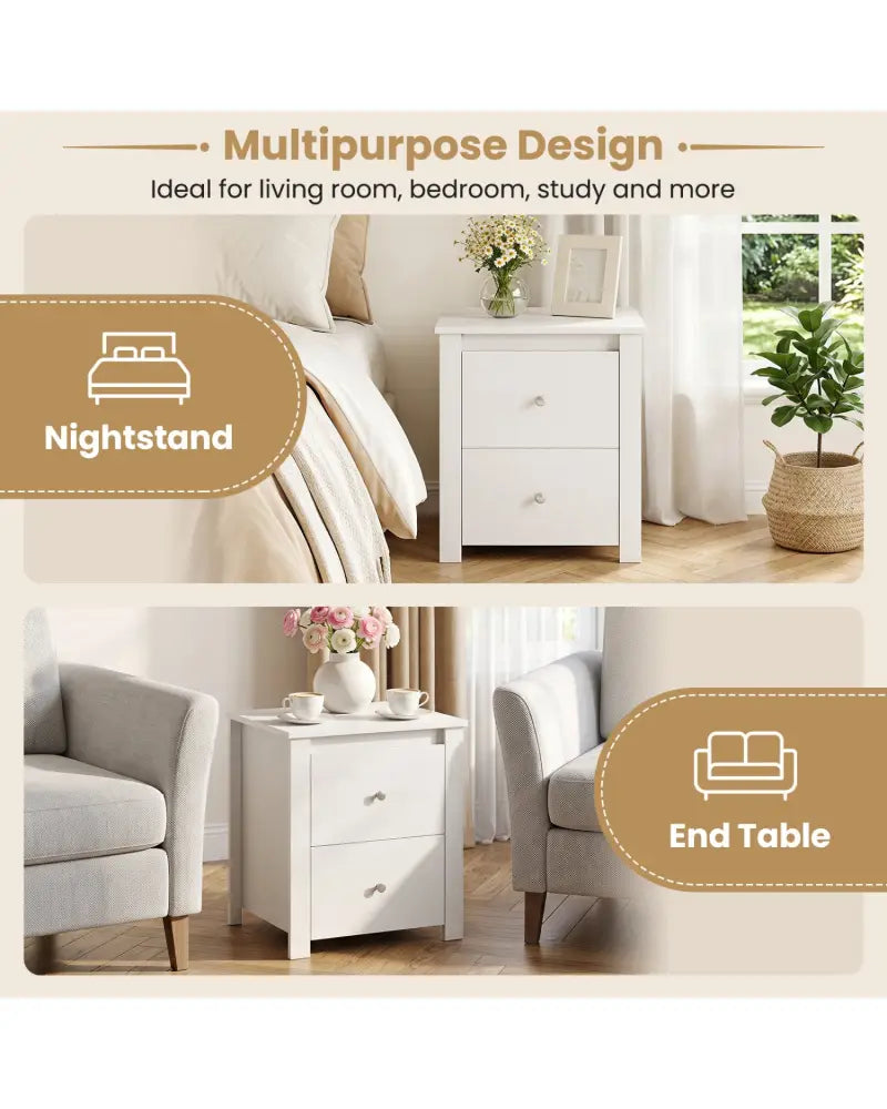 Nightstand with 2 Drawers & Storage for Bedroom Living Room Small Spaces-White - White - Nightstands
