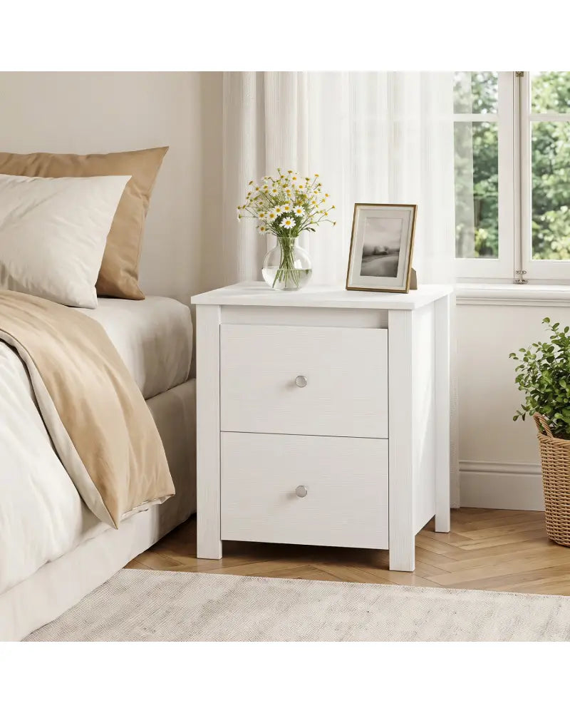 Nightstand with 2 Drawers & Storage for Bedroom Living Room Small Spaces-White - White - Nightstands