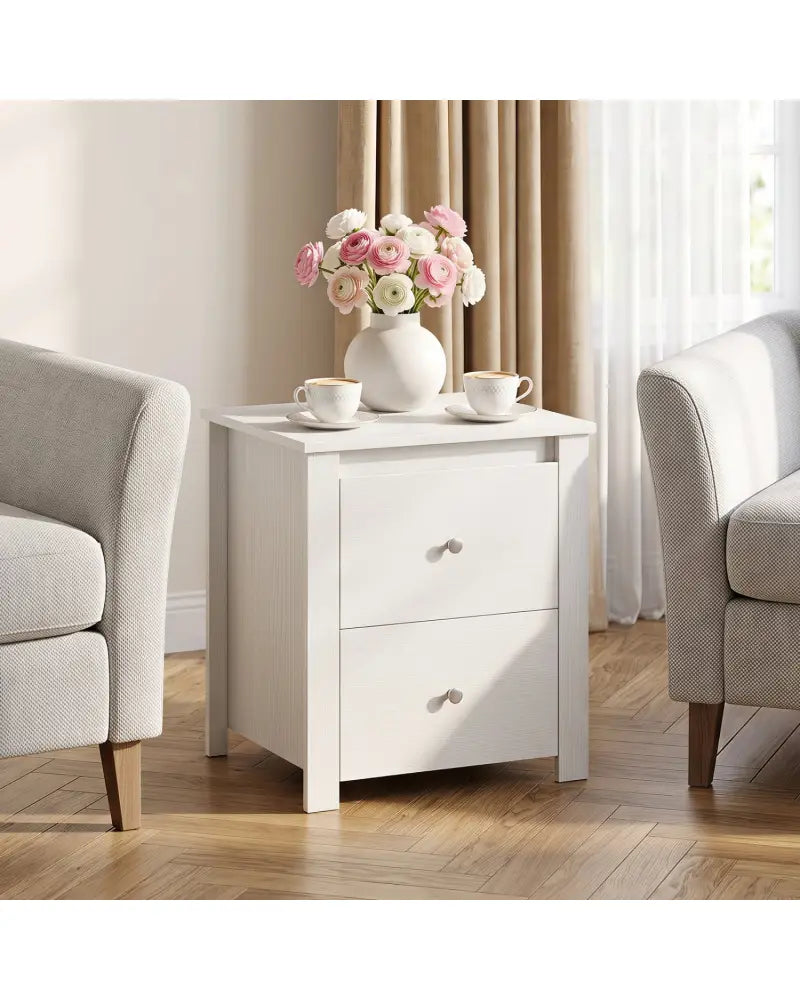 Nightstand with 2 Drawers & Storage for Bedroom Living Room Small Spaces-White - White - Nightstands