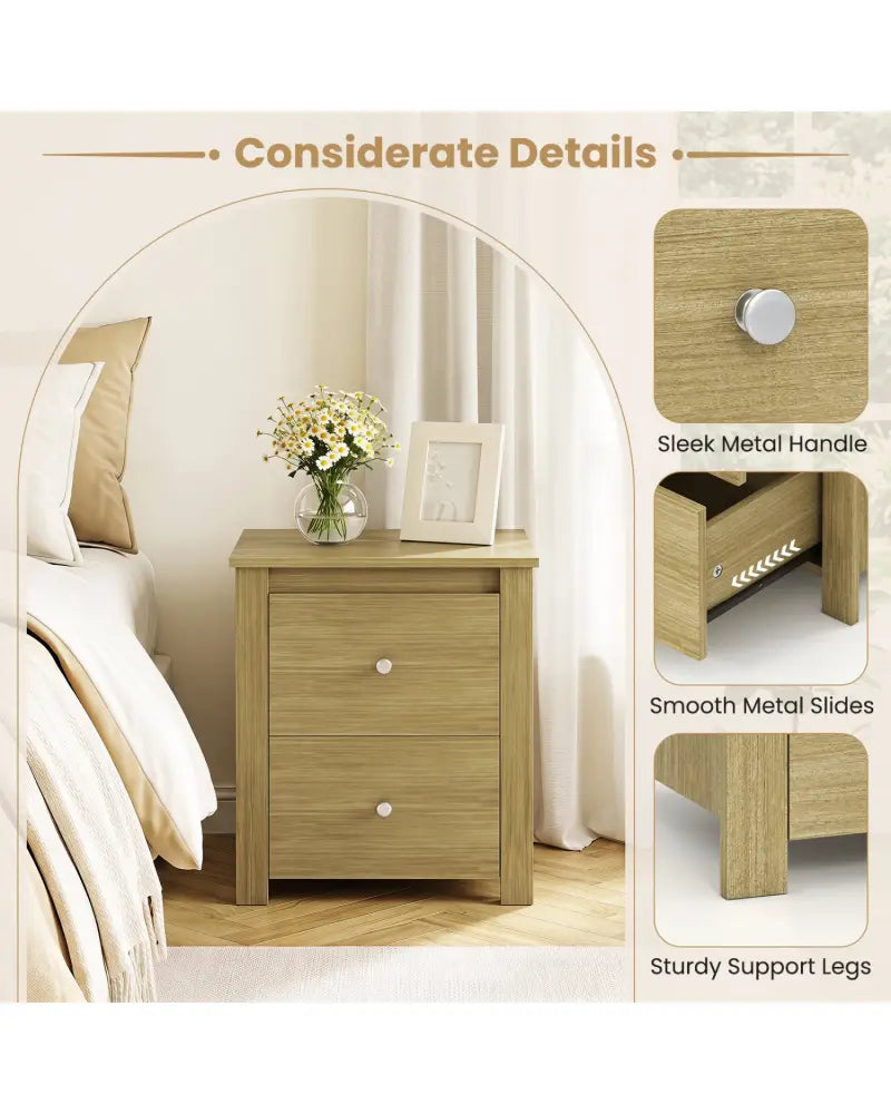 Nightstand with 2 Drawers & Storage for Bedroom Living Room Small Spaces-Natural - Natural - Nightstands