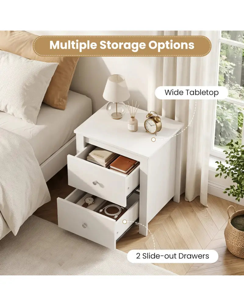 Nightstand with 2 Drawers & Storage for Bedroom Living Room Small Spaces-White - White - Nightstands