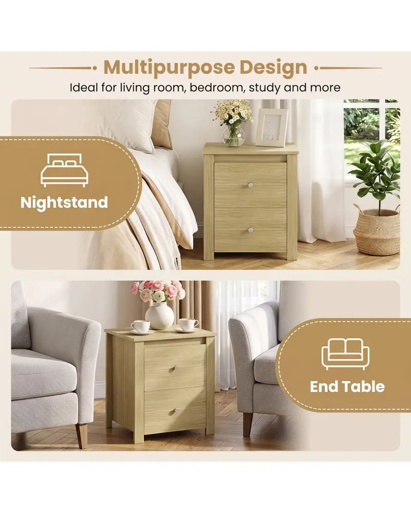 Nightstand with 2 Drawers & Storage for Bedroom Living Room Small Spaces-Natural - Natural - Nightstands