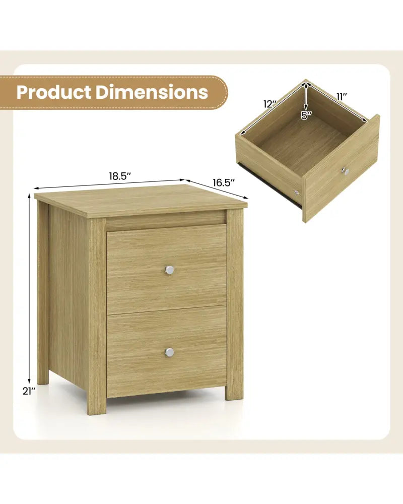 Nightstand with 2 Drawers & Storage for Bedroom Living Room Small Spaces-Natural - Natural - Nightstands