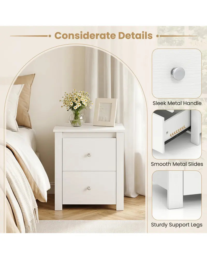 Nightstand with 2 Drawers & Storage for Bedroom Living Room Small Spaces-White - White - Nightstands