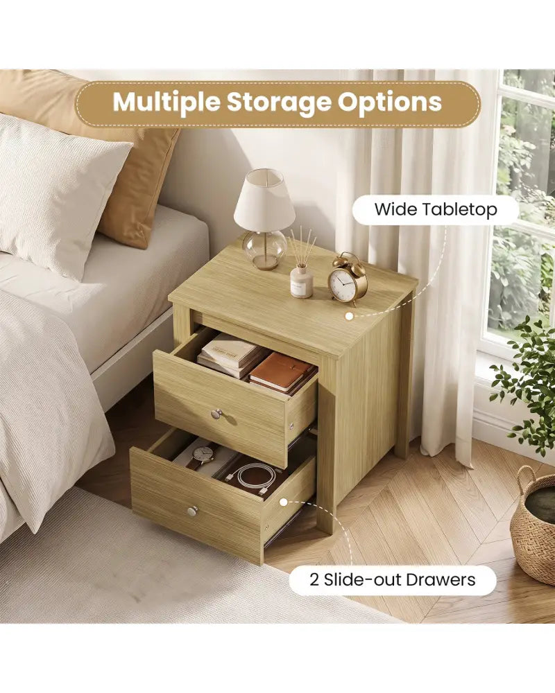 Nightstand with 2 Drawers & Storage for Bedroom Living Room Small Spaces-Natural - Natural - Nightstands