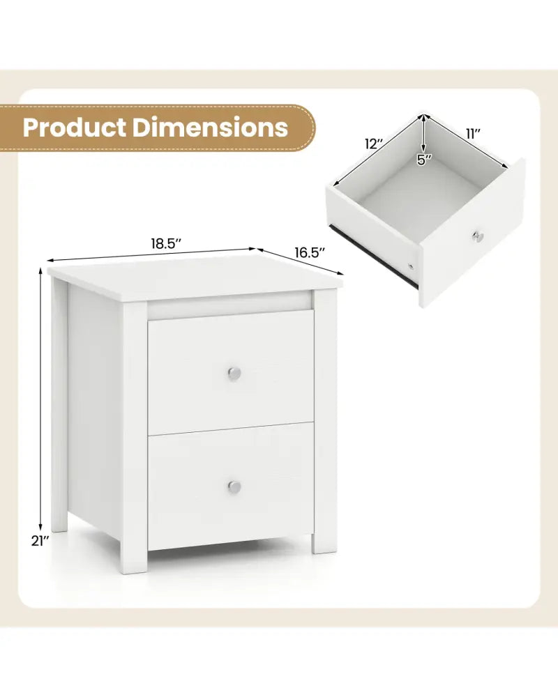 Nightstand with 2 Drawers & Storage for Bedroom Living Room Small Spaces-White - White - Nightstands