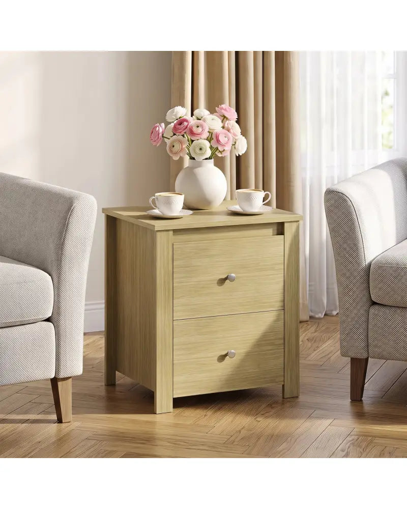 Nightstand with 2 Drawers & Storage for Bedroom Living Room Small Spaces-Natural - Natural - Nightstands