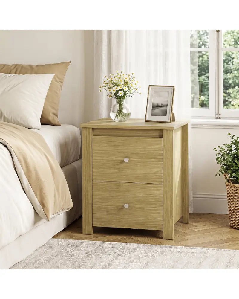 Nightstand with 2 Drawers & Storage for Bedroom Living Room Small Spaces-Natural - Natural - Nightstands