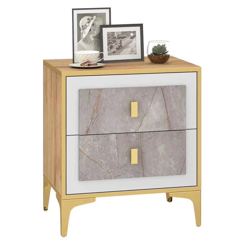 Nightstand with 2 Pull-out Drawers for Living Room Bedroom - Natural - Nightstands