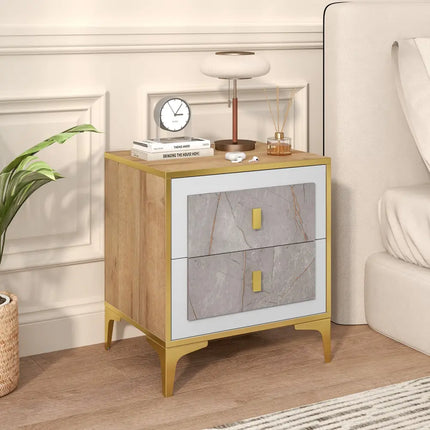 Nightstand with 2 Pull-out Drawers for Living Room Bedroom - Natural - Nightstands