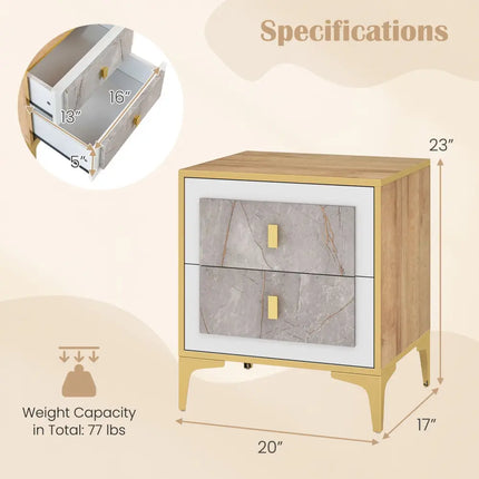 Nightstand with 2 Pull-out Drawers for Living Room Bedroom - Natural - Nightstands