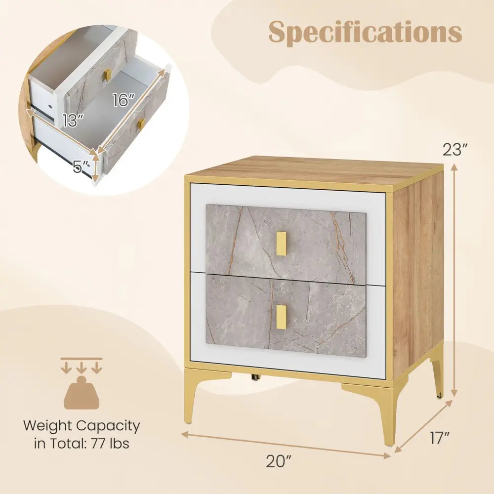 Nightstand with 2 Pull-out Drawers for Living Room Bedroom - Natural - Nightstands