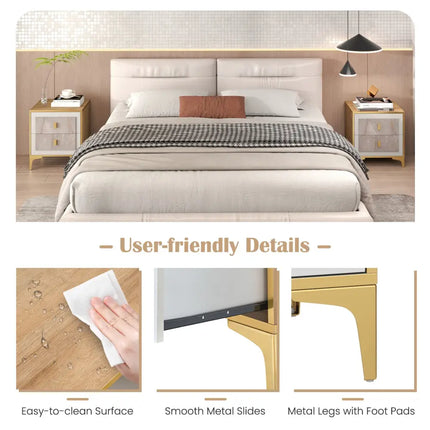 Nightstand with 2 Pull-out Drawers for Living Room Bedroom - Natural - Nightstands