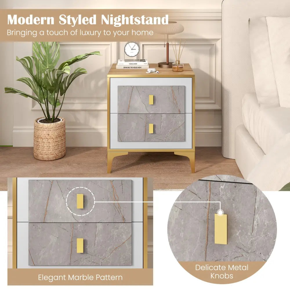 Nightstand with 2 Pull-out Drawers for Living Room Bedroom - Natural - Nightstands