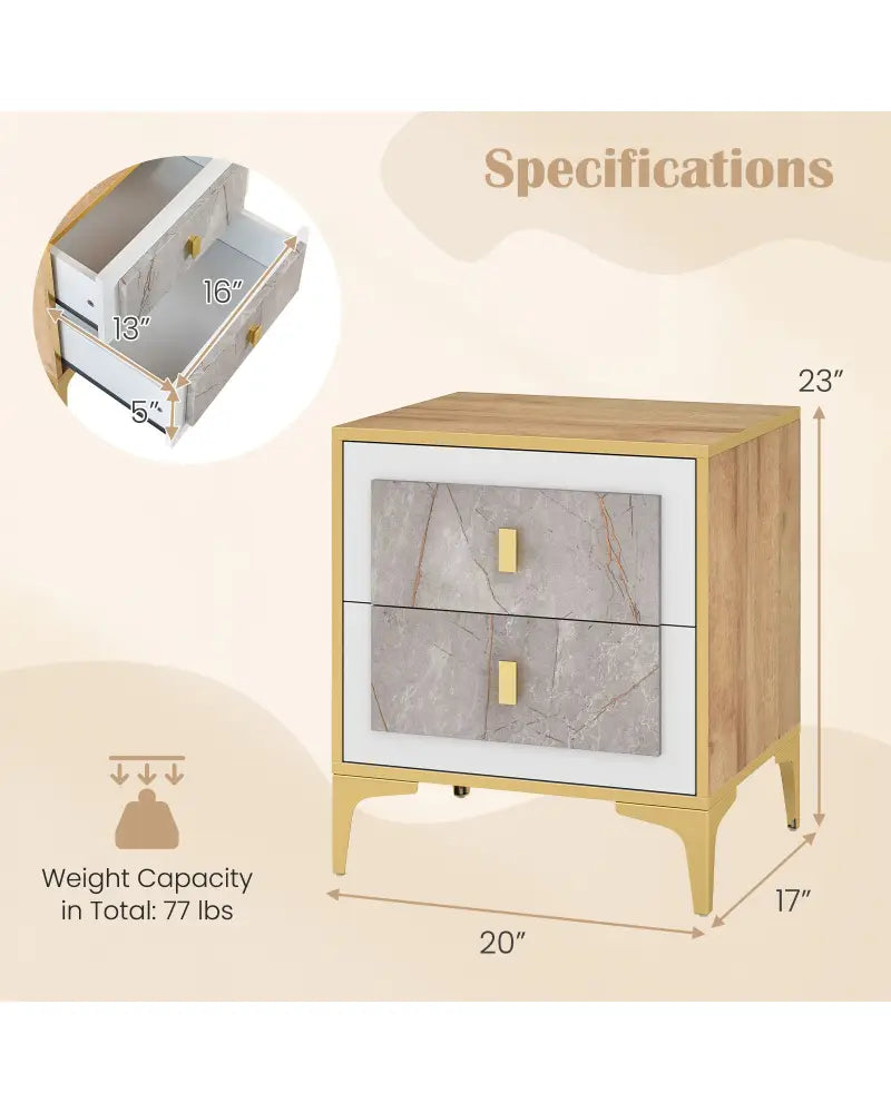 Nightstand with 2 Pull-out Drawers for Living Room Bedroom - Natural - Nightstands