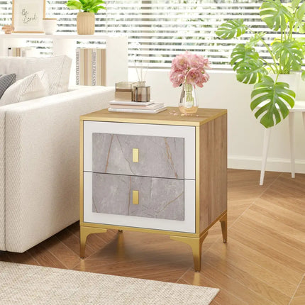 Nightstand with 2 Pull-out Drawers for Living Room Bedroom - Natural - Nightstands