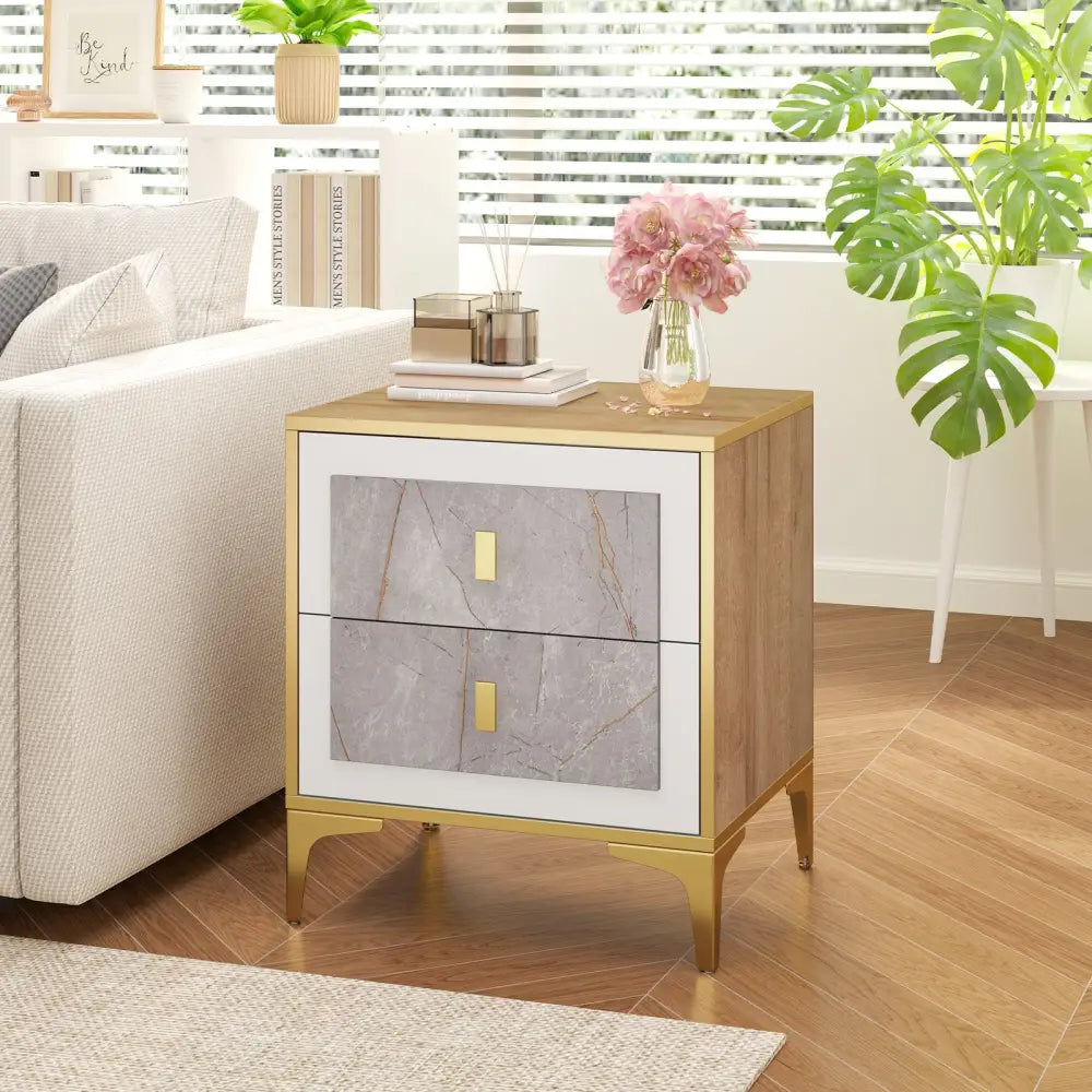Nightstand with 2 Pull-out Drawers for Living Room Bedroom - Natural - Nightstands