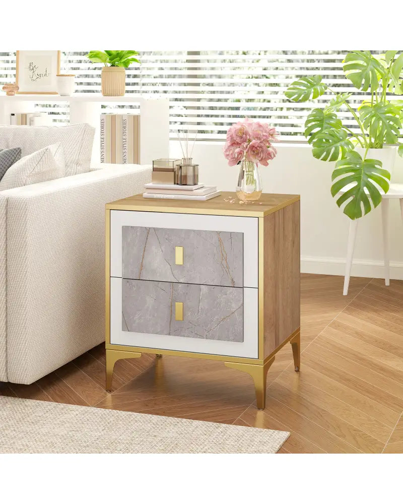 Nightstand with 2 Pull-out Drawers for Living Room Bedroom - Natural - Nightstands