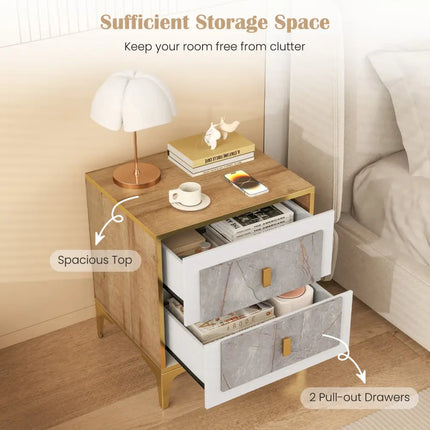 Nightstand with 2 Pull-out Drawers for Living Room Bedroom - Natural - Nightstands