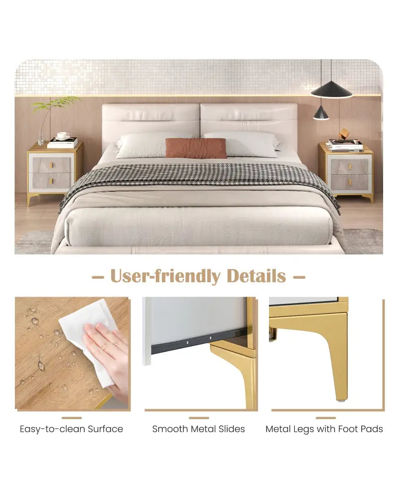 Nightstand with 2 Pull-out Drawers for Living Room Bedroom - Natural - Nightstands