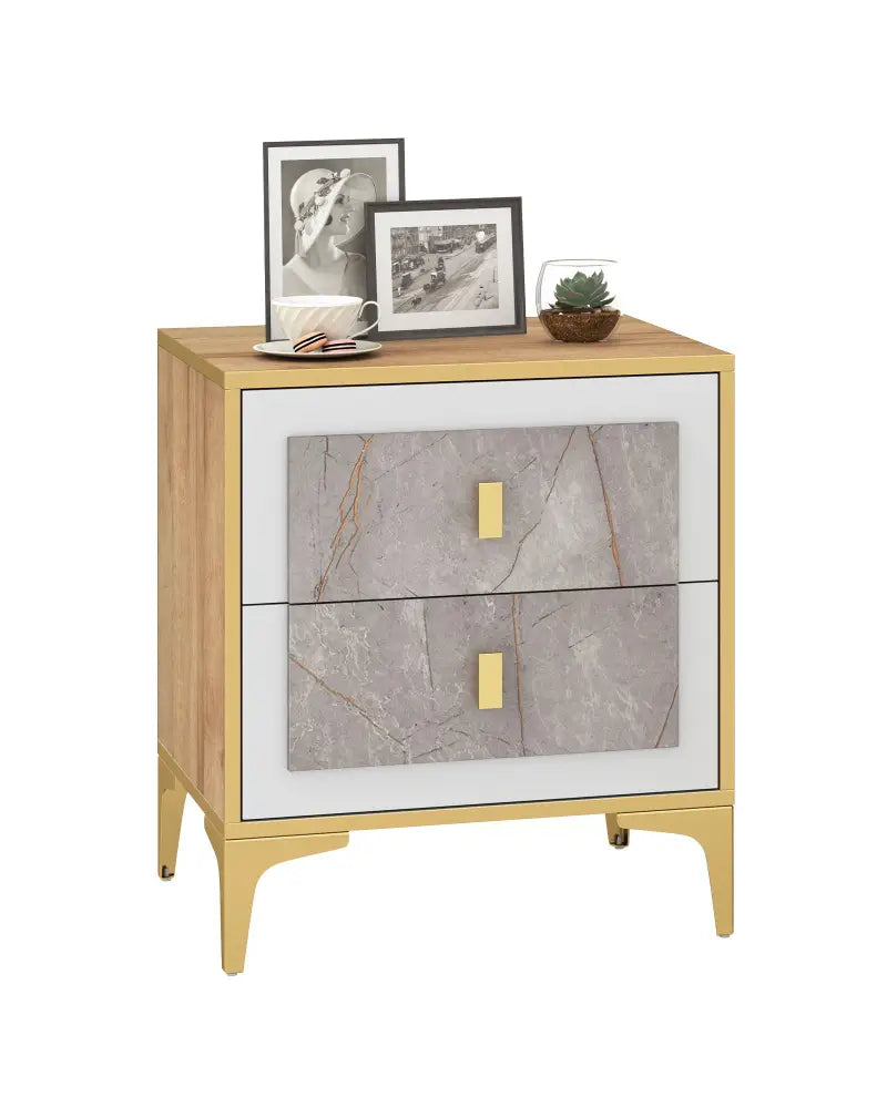 Nightstand with 2 Pull-out Drawers for Living Room Bedroom - Natural - Nightstands