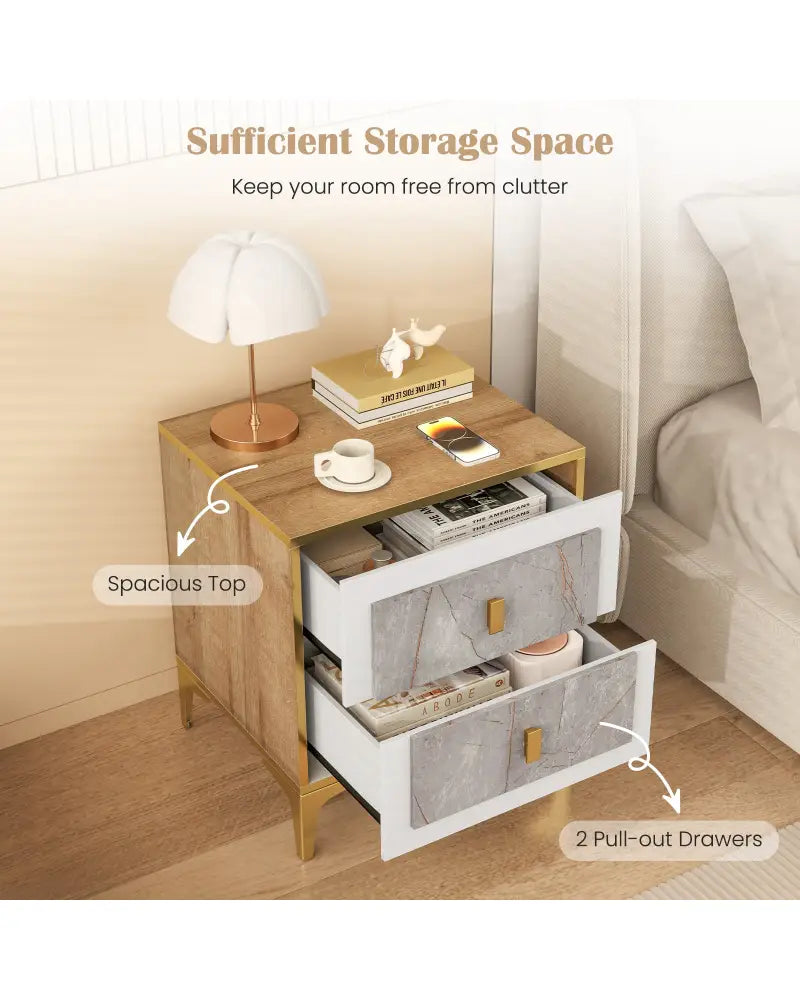 Nightstand with 2 Pull-out Drawers for Living Room Bedroom - Natural - Nightstands