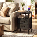 Nightstand with Charging Station 24.5 inch Modern Bedside Table with 2 Fabric Drawers-Black - Black - Nightstands