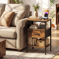Nightstand with Charging Station 24.5 inch Modern Bedside Table with Fabric Drawer-Rustic Brown - Rustic Brown