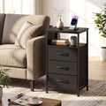 Nightstand with Charging Station 27.5 inch Modern Bedside Table with 3 Fabric Drawers-Black - Black - Nightstands