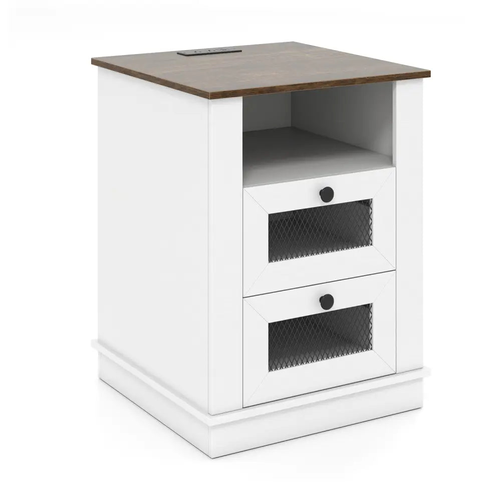 Nightstand with Charging Station and 2 Drawers Storage Compartment for Bedroom-Rustic Brown - Rustic Brown - Nightstands