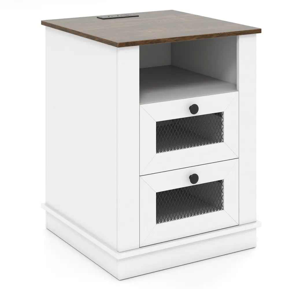 Nightstand with Charging Station and 2 Drawers Storage Compartment for Bedroom-Rustic Brown - Rustic Brown - Nightstands