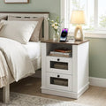 Nightstand with Charging Station and 2 Drawers Storage Compartment for Bedroom-Rustic Brown - Rustic Brown - Nightstands