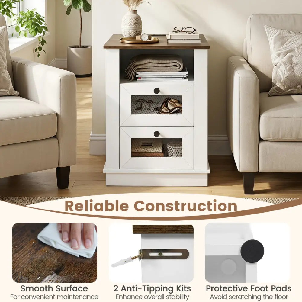 Nightstand with Charging Station and 2 Drawers Storage Compartment for Bedroom-Rustic Brown - Rustic Brown - Nightstands