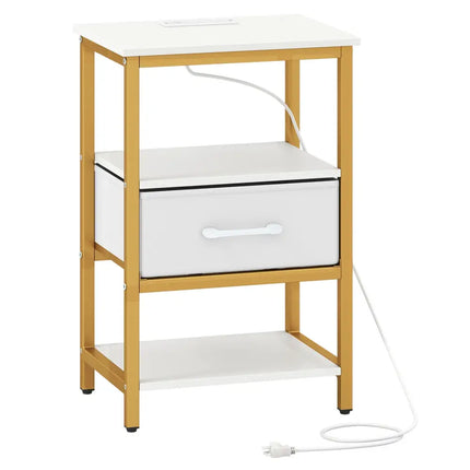 Nightstand with Charging Station and Adjustable Fabric Drawer for Bedroom and Living Room-1 Piece - Nightstands