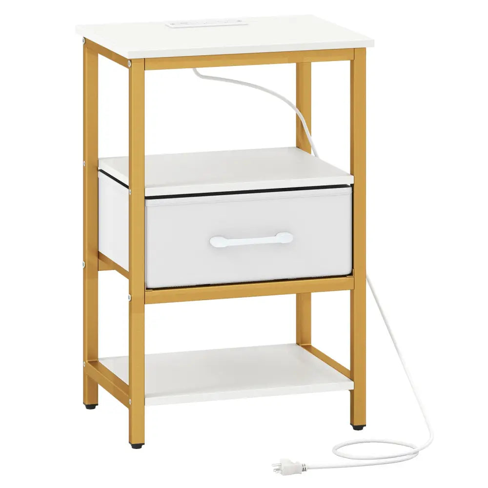 Nightstand with Charging Station and Adjustable Fabric Drawer for Bedroom and Living Room-1 Piece - Nightstands