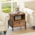 Nightstand with Charging Station and Drawer Sofa Side Table-Rustic Brown - Rustic Brown - Nightstands