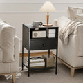 Nightstand with Charging Station Bedside Table with USB Ports and Outlets-Black - Black - Nightstands