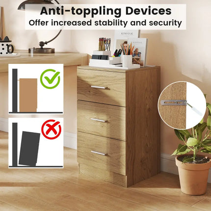 Nightstand with Charging Station End Table with 3 Storage Drawers Bedside Table for Bedroom-Natural - Natural