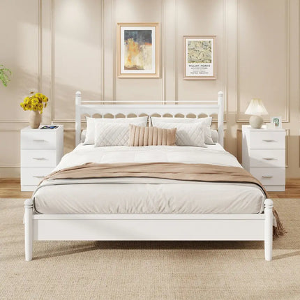 Nightstand with Charging Station End Table with 3 Storage Drawers Bedside Table for Bedroom-White - White - Nightstands