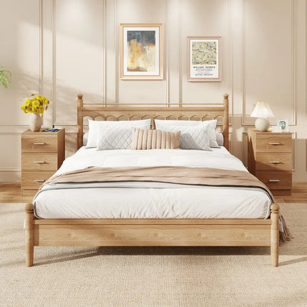 Nightstand with Charging Station End Table with 3 Storage Drawers Bedside Table for Bedroom-Natural - Natural