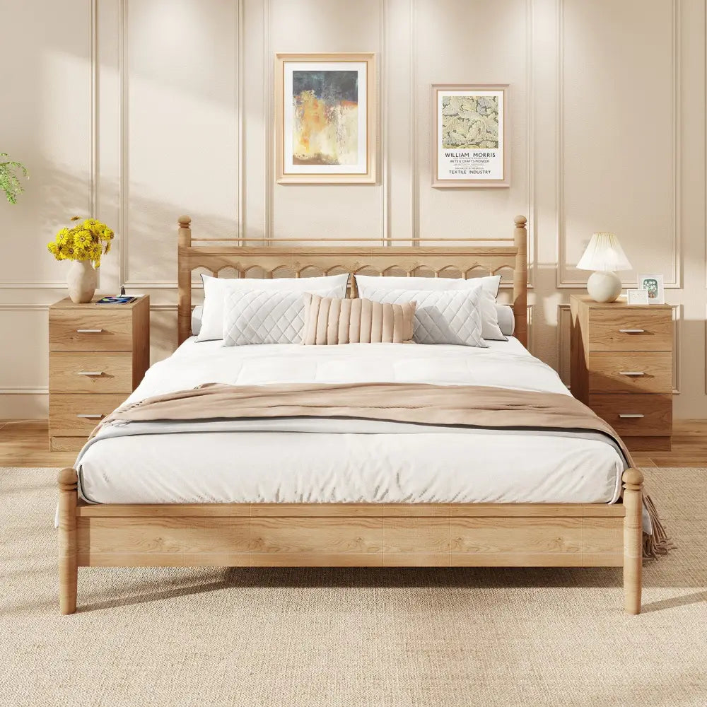Nightstand with Charging Station End Table with 3 Storage Drawers Bedside Table for Bedroom-Natural - Natural