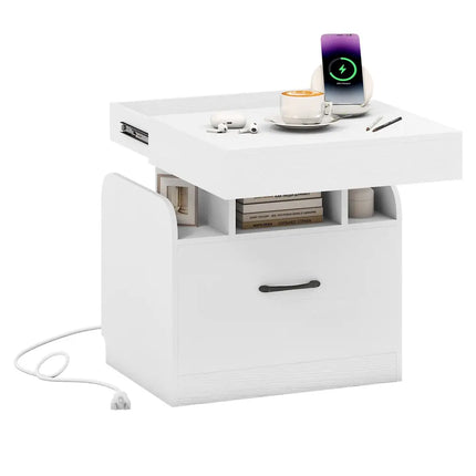 Nightstand with Charging Station Modern Bedside Table for Living Room Bedroom Office-White - White - Nightstands