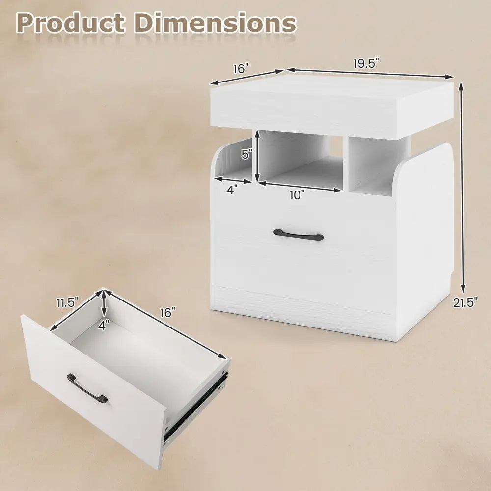 Nightstand with Charging Station Modern Bedside Table for Living Room Bedroom Office-White - White - Nightstands
