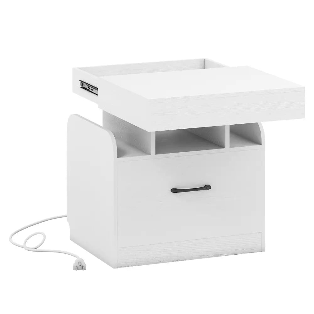Nightstand with Charging Station Modern Bedside Table for Living Room Bedroom Office-White - White - Nightstands
