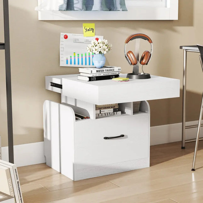 Nightstand with Charging Station Modern Bedside Table for Living Room Bedroom Office-White - White - Nightstands