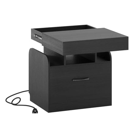 Nightstand with Charging Station Modern Bedside Table for Living Room Bedroom Office-Black - Black - Nightstands