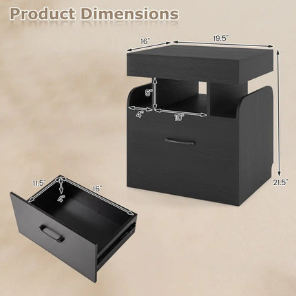 Nightstand with Charging Station Modern Bedside Table for Living Room Bedroom Office-Black - Black - Nightstands