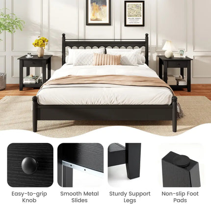 Nightstand with Drawer 3-Tier Modern Bedside Table with Open Shelf and Storage-Black - Black - Nightstands